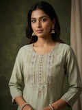 Varanga Women-Thread & Sequin Embroidered Yoke Kurta With Trouser & Scallop Dupatta