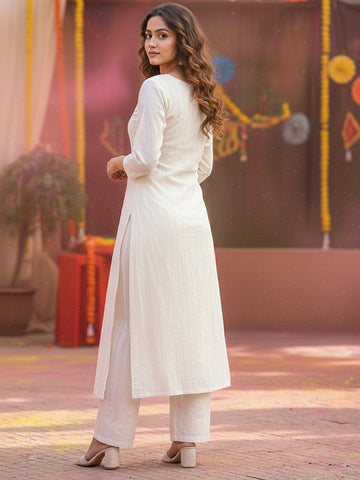 Women's Ivory A-Line Kurta with Vertical Stripes