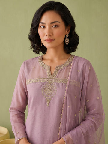 Womens Mauve Mystique Embroidered Suit Set