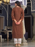 Women's Brown Yoke Embroidered Straight Kurta