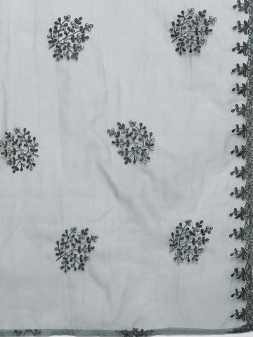 Varanga Women Green Floral Printed Straight Kurta Paired With Tonal Bottom And Tonal Organza Embroidered Dupatta