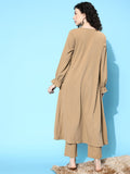 varanga beige solid empire v neck kurta with trousers