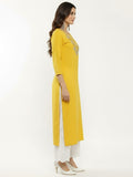 Varanga Women Mustard Yellow Floral Yoke Embroidered Straight Kurta
