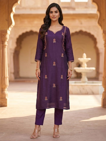Purple Embroidered Ethnic Suit Set