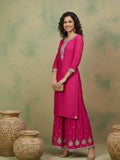 Varanga Women Zari Embroidered Yoke Kurta With Sharara And Dupatta