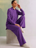Women Purple Solid Relaxed-Fit Shirt & Wide-Leg Co-Ord Set