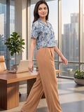 Blue Coloured Short Sleeves Shirt Collar Top