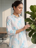 White-Blue Coloured Slim Collar Long Sleeves Floral Shirt