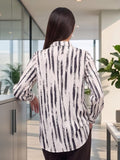 Cream Coloured Slim Collar Long Sleeves Abstract Shirt
