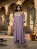 Zari Embroidered Lace Neck Flared Kaftan with Trouser