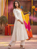 Women's Ivory A-Line Kurta with  Vertical Stripes