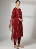Varanga Women Thread & Sequin Embroidered Yoke Kurta With Trouser &  Dupatta