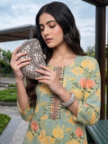 Varanga Women Sea Green Floral Printed Mirror And Thread Embroidered Straight Kurta With Thtree Quarter Sleeves