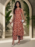 Varanga Women Red Ikat Printed Straight Kurta With Palazzo