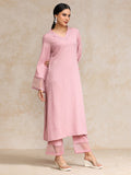 Varanga Women Pink Straight Kurta Paired With Tonal Bottom