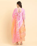 Varanga Women  Pink Embroidered Anarkali Paired With Tonal Bottom  And Ombre Dupatta