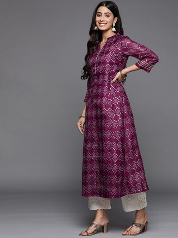Varanga Women Purple Bandhani Printed Anarkali Kurta