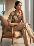 Multi Coloured Short Sleeves Shirt Collar Top