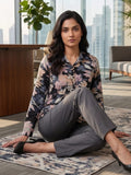 Black Coloured Slim Collar Long Sleeves Floral Shirt