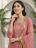 Varanga Women Mauve Straight Kurta With Tonal  Ottom & Dupatta