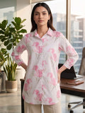 White Coloured Slim Collar Long Sleeves Floral Shirt