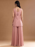Women's Embroidered Shimmer Short Kurta With Palazzo And Dupatta
