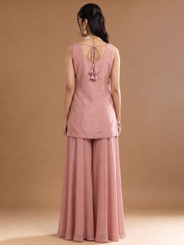 Women's Embroidered Shimmer Short Kurta With Palazzo And Dupatta
