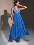 Royal Blue Embroidered Georgette Anarkali Kurta With Trousers (Set Of 2)