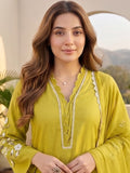 Kurta Set With 3D Work On The Sleeves Paired With Solid Trousers And Dupatta.