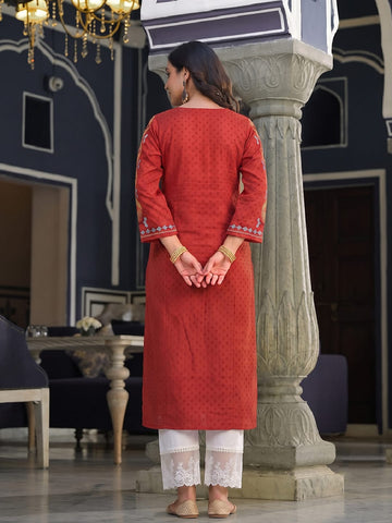 Varanga Women Geometric Embroidered Mirror Work Dobby Kurta