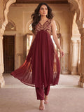 Women's Aliya Cut Kurta Set With Floral Zari Embroidery