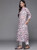Varanga Off White And Pink Women Printed Mandarin Collar Gotta Patti Kurta
