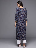 Varanga Women Navy Blue And Grey Floral Printed Indigo Kurta
