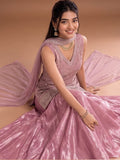 Mauve Embroidered Kurta Set Featuring Zari And Sequin Work With A Matching Flared Palazzo And Embellished Dupatta