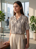 Black Coloured Short Sleeves Shirt Collar Top