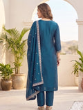 Kurta With Intricate Zari-Embroidered Yoke With Ankle-Length Solid Trousers And A Matching Zari-Accented Dupatta