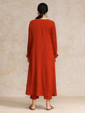 Varanga Women Rust Colour, Bishop Sleeve A-Line Kurta Paired With Tonal Bottom