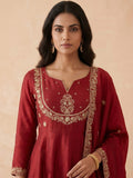 Women's Zari Splendour Maroon Embroidered Anarkali Set