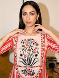Cotton Striped Printed A-Line Kurta With Solid Trouser