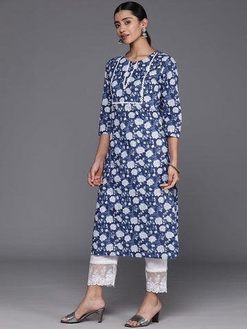 KSUT Blue Women Floral Printed Straight Kurta