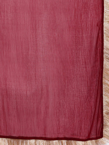 Varanga Women Maroon Round Neck, Spaghetti Strap Style Straight Kurta Paired With Tonal Bottom And Dupatta