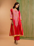 Women's Straight-Fit Red  Kurti featuring Geometric Front Panel