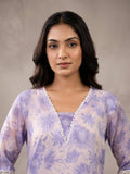 Varanga Women Lavender Floral Printed V- Neck Three Quarter Sleeve Straight Kurta.