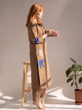 Womens Mocha Elephant embroidery Shirt-Style Kurta with Straight Trousers