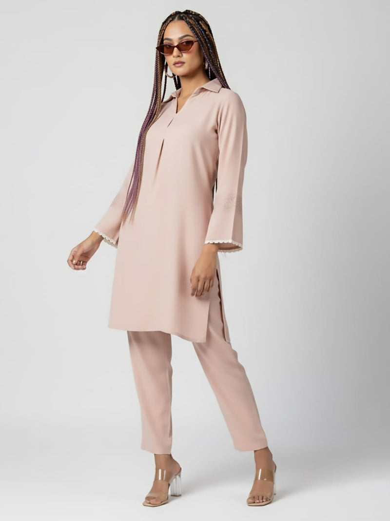 Varanga Women Peach Thread Embroidered Co-Ord Set