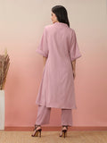 Varanga Women Pink Shirt Collar Neck A-Line Kurta Paired With Tonal Bottom