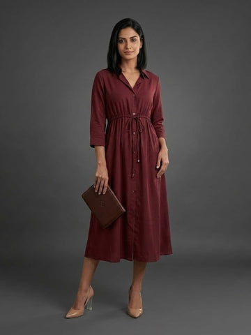 Varanga Maroon Colored Women Summer Dress