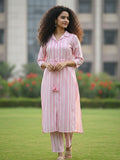 Straight Fit pink Striped cord Set