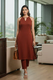 Varanga Women brown Halter Neck Straight Kurta with trouser