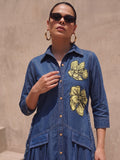 Denim Shirt Dress with Floral Applique work